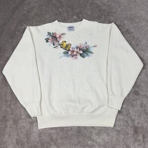 Gold Finch Flower Tree Sweatshirt Size L Volunteer Knit Apparel Grandma Nature